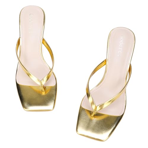 Image of Goderci Kitten Flip Flop Thong Low Heels for Women Square Open Toe Slip On Heeled Sandals