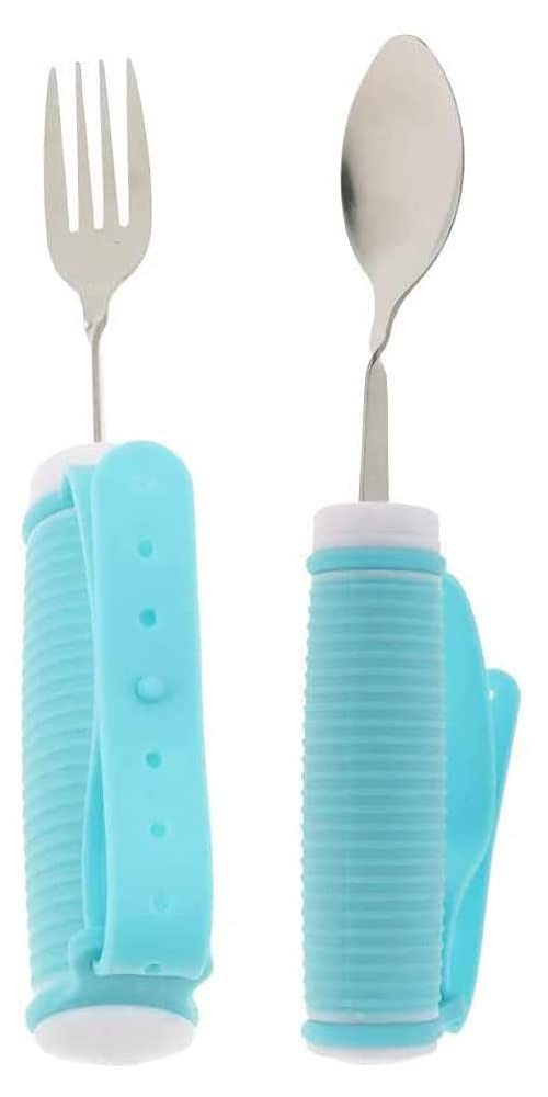 Kit de Cubiertos de Cuchara y Tenedor Giratorio de 360 ° - Utensilio Adaptable Curvo para Ancianos, Artritis, derrames cerebrales y Agarre débil - Paquete de 2 Accesorios para Comer