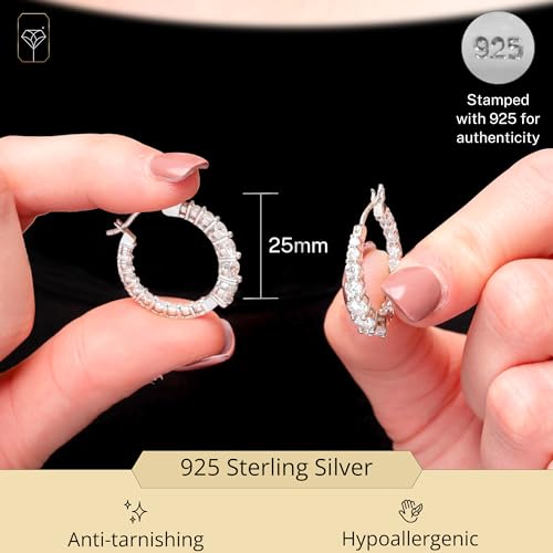 925 Sterling Silver CZ Inside Out Hoop Earrings for Women | 1 Inch Hypoallergenic Cubic Zirconia Hoop Earrings | Simulated Diamond Large Silver Earring Hoops by MAX + STONE3