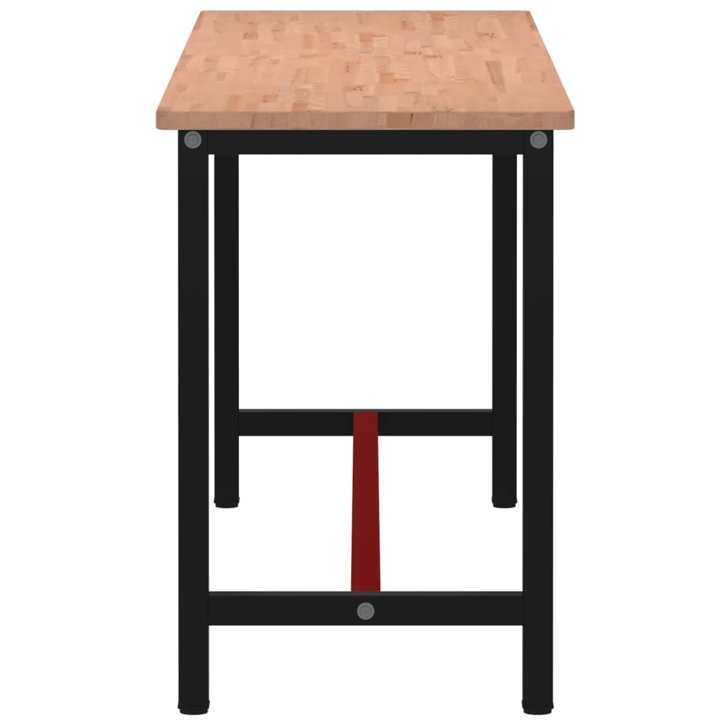 Banco de trabajo de 200 x 55 x 81,5 cm, madera maciza de haya con estructura de metal pulverizada, robusta mesa de trabajo para taller, garaje, sótano, versátil mesa de embalaje con gran área