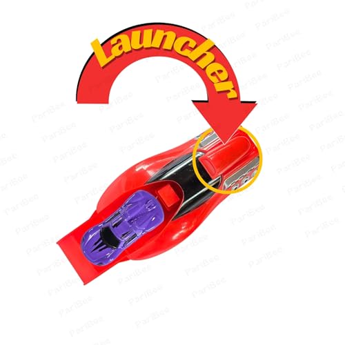Image of Rapid Launcher Play Set Toy - Red /Blue - High-Speed Car Launcher with 4 Die Cast Metal Stunt Cars, 3 Stoppers & Stop Sign | Racing Game for Kids | Master Racer Sports DieCast Car Toys