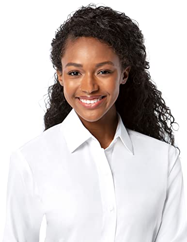 Luxe Microfiber Womens Button-Down Shirt Regular Fit Point Collar - Style Becky, White, 3X-Large, Long Sleeve #TOP2