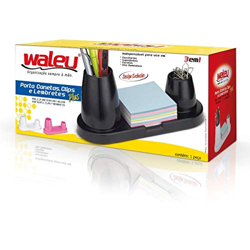 Acessorio Para Mesa Porta Caneta/Clips/Lembrete Preto Waleu, Multicor