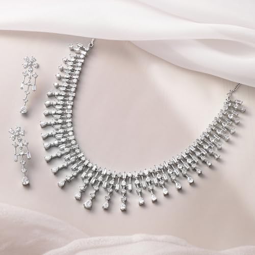 Image of Rubans AD Zircon Bridal Necklace Earrings Jewellery Set