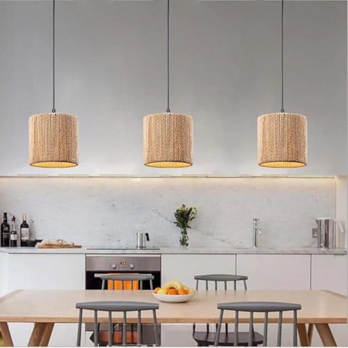 Lámpara colgante de ratán boho rústica para cocina e isla de comedor 7