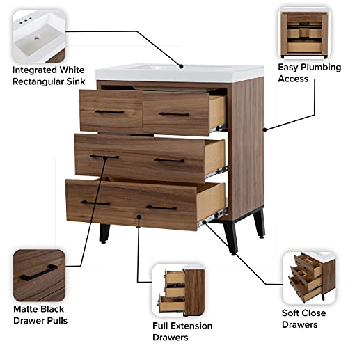 Spring Mill Cabinets Rialta Bathroom Vanity With Sink, 31.06" W X 18.75" D X 36.66" H, Caramel #TOP4