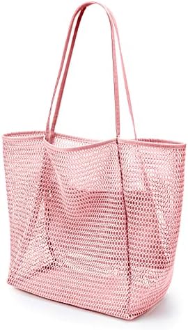 KALIDI Mesh Tote Bag,23L Beach Bag Extra Large Tote Bags for Women with Zip Pocket Shoulder Bag Summer Beach Bags Reusable Shopping Bag for Picnic Holiday Travel Grocery