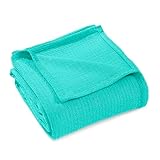 Superior Waffle Weave Cotton Blanket, for Picnic, Beach, Traveling or Camping, Comfy Blanket, Bedroom Decor, Essentials, Cover for Bed, Couch, Lounging, Honeycomb Knit, Throw, Turquoise