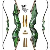 HANDBAIGE 60'' Green Hunting Recurve Bow Kit for Adults Left Handed Takedown Wooden Bow Set with Laminated Limbs for Shooting (25LBS)