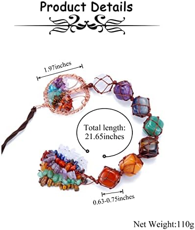 Jovivi Tree of Life Chakra Healing Stones Crystals Ornament Car Hanging 7 Chakras Reiki Gemstones Window Garden Wall Hanging Feng Shui Good Luck Yoga Meditation Home Decoration Gifts