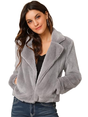 Veste courte femme col fausse fourrure gris chic isolant hiver
