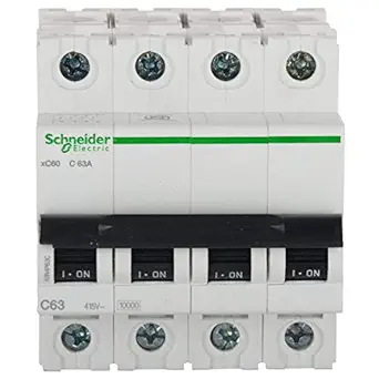 Schneider Electric Acti 9 63-A, ampere 4-Pole C Curve MCB, White, Standard (ACT 9 'C' CURVE)