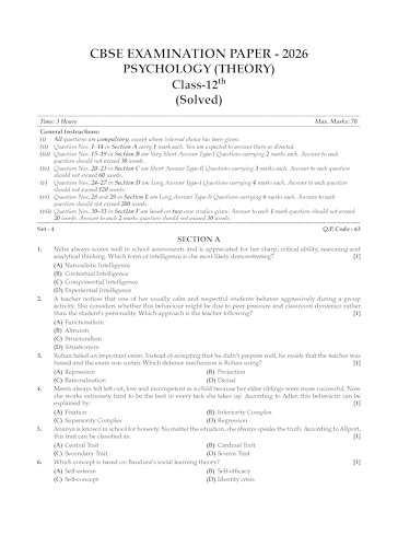 Image of Oswaal CBSE Class 12 Psychology Question Bank | Chapter & Topic-wise Solved Papers (2017-2026) | Based on Syllabus (April 2026) | Includes 2026 Papers | For 2027 Exam