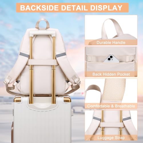 Image of School Backpack for Teen Girls, Cute College Back Pack Women, Kids Backpack | Middle Students School BookBag for Girls, 15.6 Inch Laptop Bag Travel Back Pack, Beige