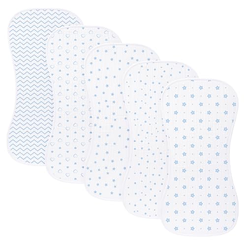 Image of sleepyturtle 5 Pack Baby Burp Cloths, Unisex Newborn Burping Cloths, Soft and Absorbent Muslin Cotton, Large Size for Newborn, (Blue-bw)