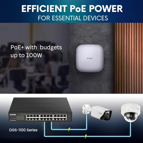 Image of D-Link 24-Port Gigabit Smart Managed PoE+ Switch | 12 PoE+ Ports (100W) |L2|VLANs|Cable Diagnostics | Web Managed | Desktop or Rackmount | Fanless | NDAA Compliant | Lifetime Warranty (DGS-1100-24PV2)