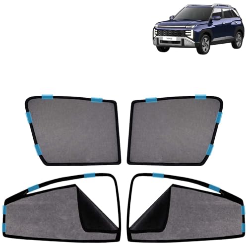 Image of KINGSWAY Car Sun Shade Curtains Only Compatible with Hyundai Venue (2025 Onwards) | Front Window in Half Cut and Rear in Zipper (Magnetic) | UV & Heat Protection | Pack of 4 Pcs