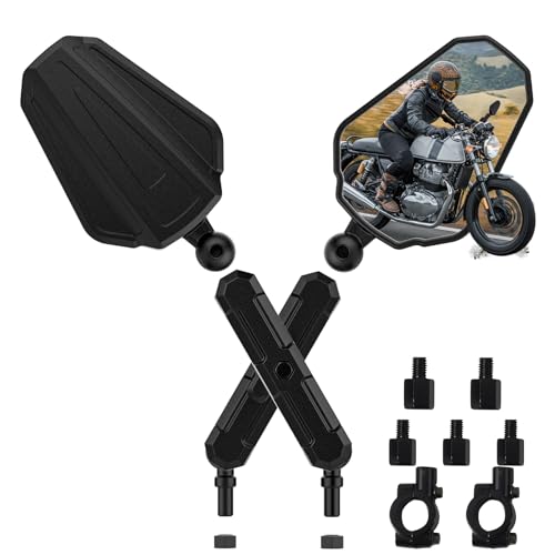 Upgraded Adventure Motorcycle Mirrors Ball-Head ATV Rear View Mirror No Vibration & Wobble With 8/10MM Screw and 7/8 Handlebar Aluminum Mount Compatible with ATV Dirt Bike and More