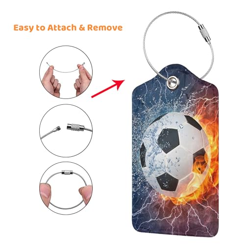 Soccer Luggage Tags for Kids Boys Suitcases for Travel, 2 Pack Cool Sports Backpack Tags for Teens Adults Men Women, Leather Name ID Label Luggage Identifiers for Baggage3