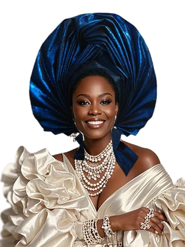 African Head Wrap Nigerian Ge Auto Tie T Urban Headscarf Women Wedding Party Church Special Occasion Hat (US, Alpha, X-Large, Big, Royal Blue)