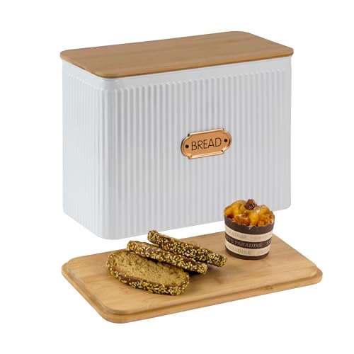 HOME PALETTE Extra Large Vertical Stripe Embossed Bread Box with Bamboo Lid