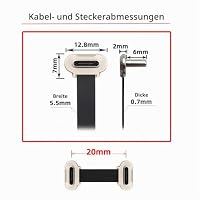 xiwai Kurzes USB 2.0-Datenkabel, 2 cm, tragbar, ultradünn, flach, USB-C Typ C auf USB-C, abgewinkelter Stecker, Leistung 65 W, Schnellladung für Telefon, Tablet, Laptop – Ansicht 2