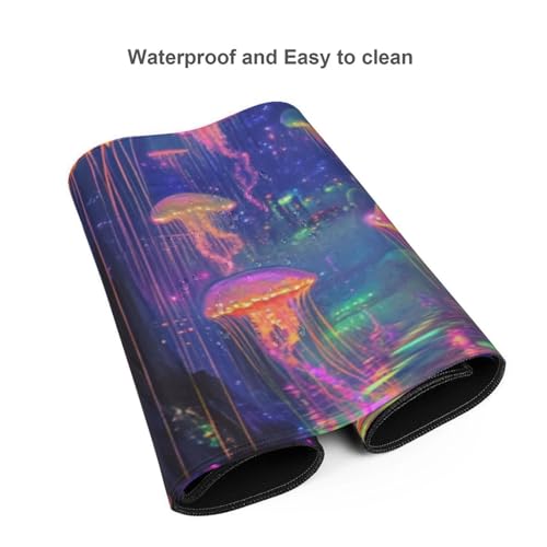 Sous-main de bureau méduse lumineuse pour jeux vidéo méduses fantastiques pour femmes et filles, décoration de bureau 40 x 90 cm – vue 5