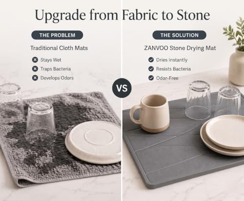 Zanvoo Large Stone Dish Drying Mat for Kitchen Counter, 24"Γ16", Quick Dry Diatomaceous Earth Mat, Non-Slip Drying Pad for Dishes Bottles Cups, Match Any Countertop (Grey) by Zanvoo - Used condition - Image 4