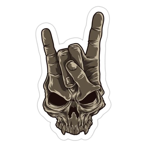 Spreadshirt Heavy Metal Tête De Mort Crâne Cornes De Diable Autocollant Sticker, 10 x 10 cm, blanc mat