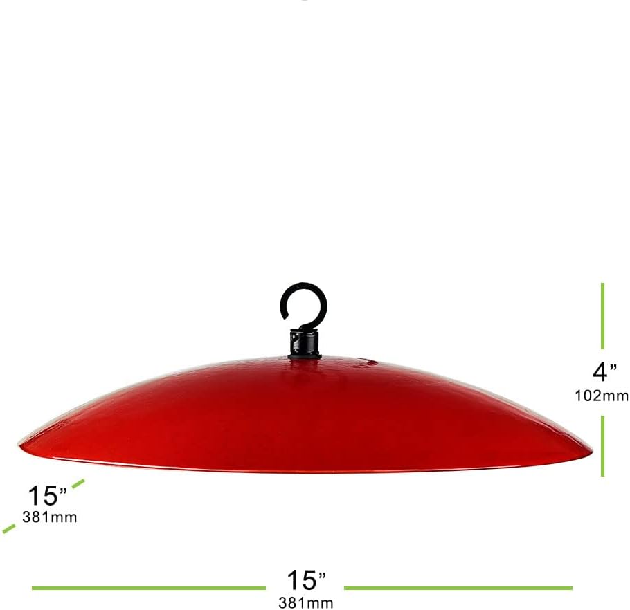 Yellow Recycled Glass Bird Feeder Dome, Hanging Weather Shield with Dual Hooks, Durable Outdoor Protection for Backyard Feeders, Red