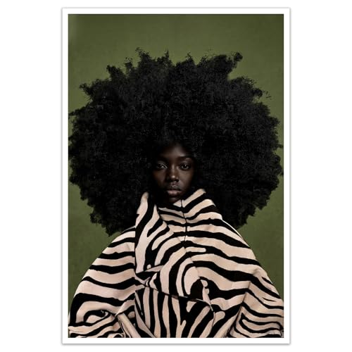Black Woman Canvas Wall Art African American Poster Fashion Minimalist Artwork Black Girl Portrait Canvas Painting Bold Patterned Statement Home Decor for Living Room Bedroom, 16Ă24in Unframed