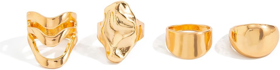 Y2k Chunky Gold Dome Rings Set Stackable for Women Vintage Trendy Statement Thick Silver Irregular Wavy Stack Knuckle Ring Non Tarnish Jewelry Gifts - Image 8