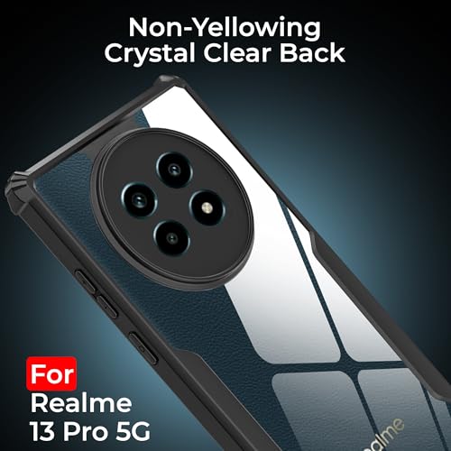 Image of A rtistque Clear Hard Transparent Acrylic Armor Anti-Drop Shockproof TPU Edge Back Cover Case for Realme 13 Pro - Black