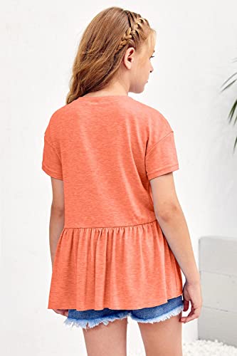 Image of Ebifin Girls Short Sleeve Tops Kids Peplum Babydoll T Shirts Tees 4-15Y | Girls T-Shirts, Crew neck Short Sleeve Shirts, Casual Tunic Tops, Cute Blouses, Summer Tees, Ruffle Hem, Loose fit