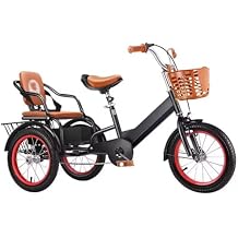 Tricycle Rickshaw with Pedals,Cruiser Tricycle,Tandem Trike with Back seat,Single Brake on Front Wheel,3 Wheels Bicycle with Back Basket black-16inch