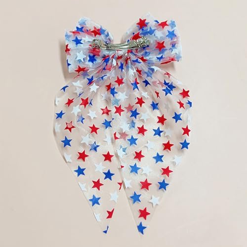 Pinza para cabello con moño patriótico rojo, blanco y azul miniatura 3