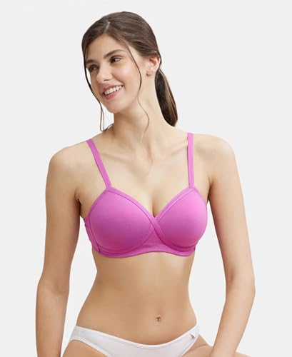 Image of Jockey FE40 Women Wirefree Padded Super Combed Cotton Elastane Stretch Full Coverage T-Shirt Bra with Cross Over Fit