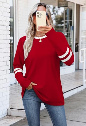 Image of Sampeel Long Sleeve Shirts for Women Color Block Casual Tops Fall Outfits 2026 Basic Tees Trendy Spring Clothes