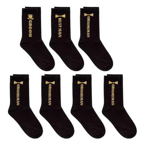 Brosash Groom, Best Man, Groomsmen Sock Set – 7 Pack with Groom, Best Man, and 5 Groomsman Wedding Party Socks | Groomsmen Proposal Gift Ideas Grooms Gifts Favors Bachelor Bridal Shower Matching