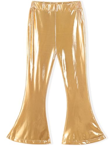 Noomelfish Girls Metallic Flare Leggings Pants Kids Yoga Disco Dance Bell Bottoms (5-12 Years)