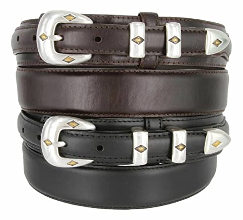 Image of Silver Mirror Buckle Oil Tanned Genuine Leather Western Ranger Belt 1-3 /8 inch(35mm) Taper to 3 /4 inch(19mm) Wide-Multiple choices