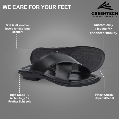 Image of Greentech's The Minimals Cross Strap Casual Sandals /Slippers for Men | Lightweight, Durable and Flexible Sandals | PU Double Strap I Cushioned Insole I Comfortable I