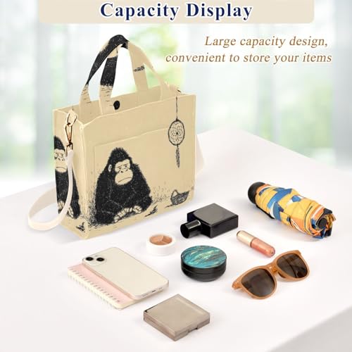 Women Tote Bag Dreamcatcher Gorilla Print, Corduroy Fabric Shoulder Handbags with Detachable Strap S4
