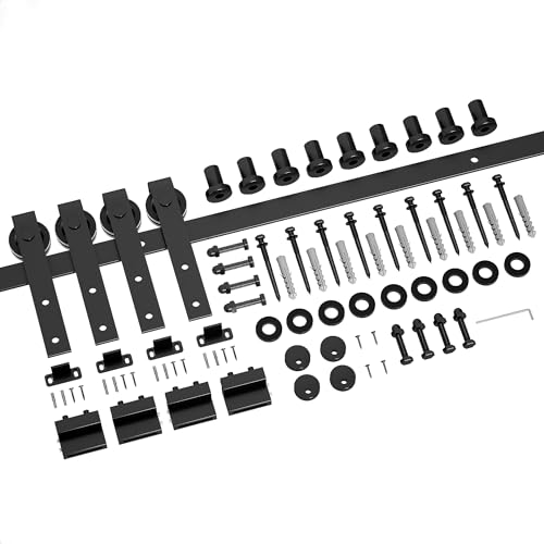 DonYoung 12FT Sliding Barn Door Hardware Kit Heavy Duty Barn Door Track Kit Fit Double 36 Width Door Panel Smooth and Quiet Sliding Easy to Install Doors Not Included (12FT Double Door Kit)