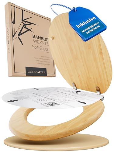 LOBENSWERK Toilettendeckel Bambus [Einfache Montage] mit Soft-Touch Beschichtung | antibakteriell & UV-beständig | Quick-Release-Funktion | Klodeckel Holz Klobrille WC Sitz