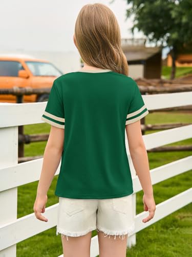 Image of Haloumoning Girls Short Sleeve T Shirts Kids Summer Crewneck Color Block Tops Fashion Tees 5-14 Years