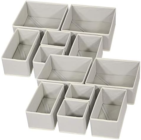 DIOMMELL 12 Pack Foldable Cloth Storage Box Closet Dresser Drawer Organizer Fabric Baskets Bins Containers Divider for Baby Clothes Underwear Bras Socks Lingerie Clothing,Grey 444