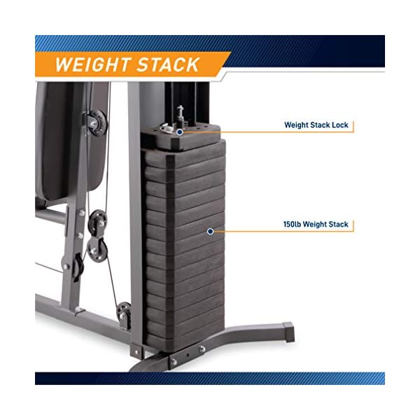 Marcy 150lb. Stack Home Gym with Pulley, Arm, and Leg Developer Multifunctional Workout Station for Weightlifting and Bodybuilding – 300 lbs Capacity MWM-4965, Black