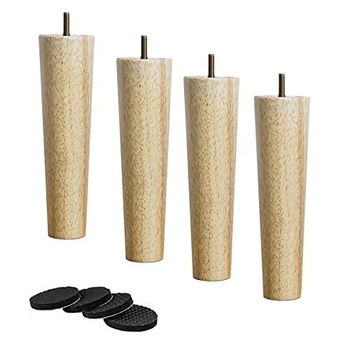 BHFPFZA Wooden Round Furniture Legs Set of 4,TV Cabinet Legs Support Feet,Solid Wood Sofa Legs,Desk Legs,Bed Legs,Replacement Furniture Feet,Coffee Table Legs,M8 Bolt& Rubber Pads Wood Legs (20in)