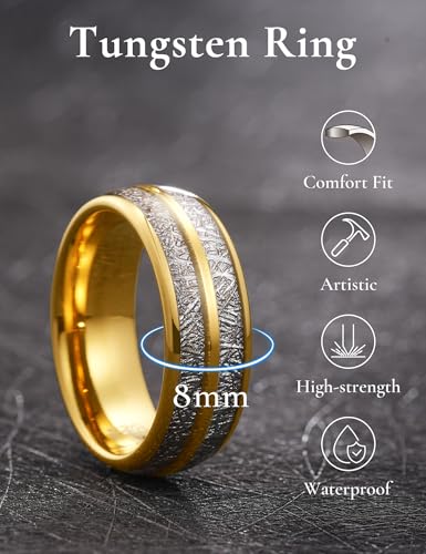 Image of THREE KEYS JEWELRY Tungsten Wedding Band Meteorite Inlay for Men Women